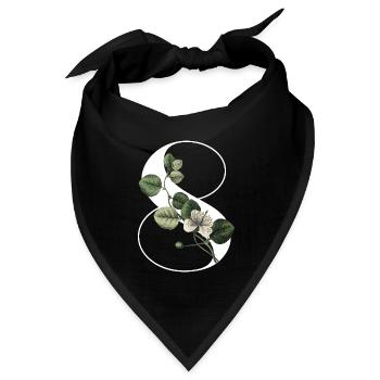 Nummer 8 Grüne Blumen - 8. Blumengeburtstag - Bandana Dreieckstuch - Schwarz - Vorne