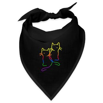 80er 90er Retro Katzen Regenbogen LGBT Katze - Bandana Dreieckstuch - Schwarz - Vorne