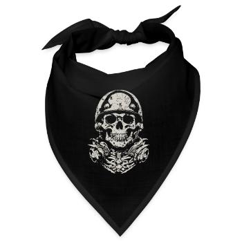 Skull mit Helm - Bandana Dreieckstuch - Schwarz - Vorne