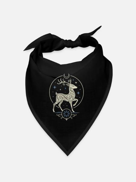 Keltischer Yule Hirsch mit Sonne und Mond - Bandana Dreieckstuch - Schwarz