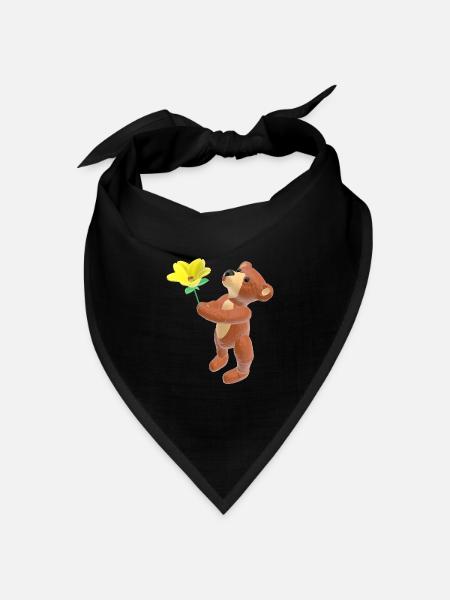 Teddy mit Blume und Kussmund 3D - Bandana Dreieckstuch - Schwarz