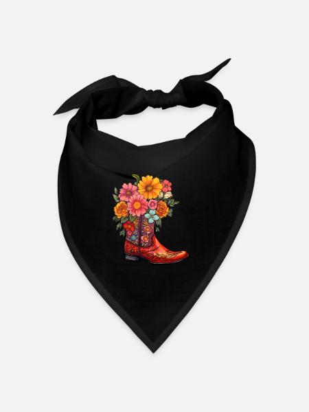 Cowboy Stiefel Blumen Country Musik - Bandana Dreieckstuch - Schwarz
