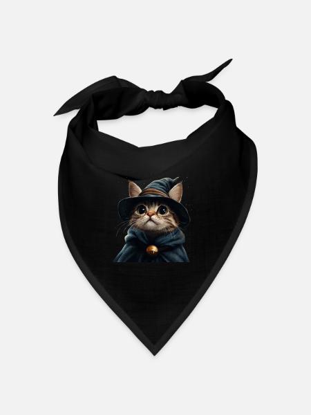 Lustiges Kätzchen als Zauberer - Bandana Dreieckstuch - Schwarz