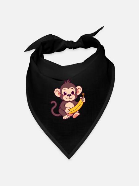 Affe mit Banane Geschenk - Bandana Dreieckstuch - Schwarz