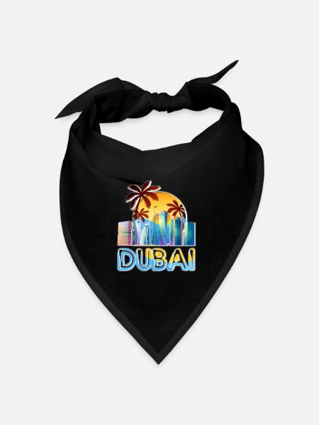 Dubai Skyline Sommer Sonne Palmen Strand Meer - Bandana Dreieckstuch - Schwarz