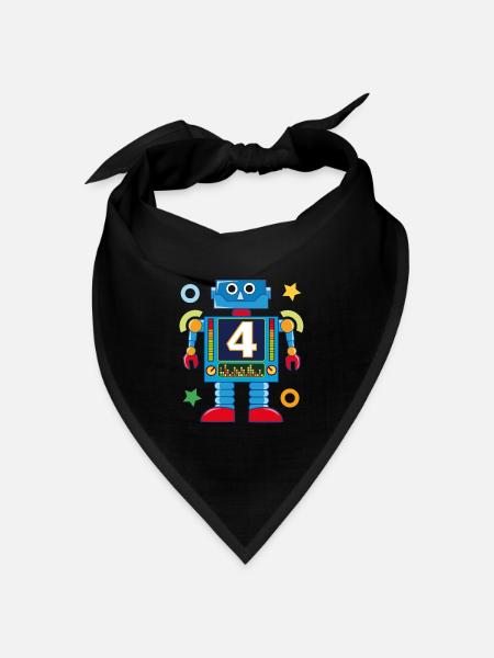 Kleiner Roboter 4. Geburtstag - Bandana Dreieckstuch - Schwarz