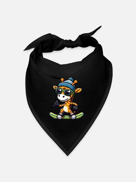 Snowboard Giraffe, Wintersport Tier - Bandana Dreieckstuch - Schwarz