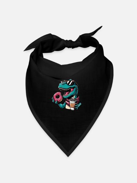 Süßer Dino T-Rex Donut Kaffee - Bandana Dreieckstuch - Schwarz
