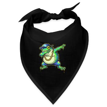 Grüner Street-Frosch mit Goldkette Dabbing - Bandana Dreieckstuch - Schwarz - Vorne