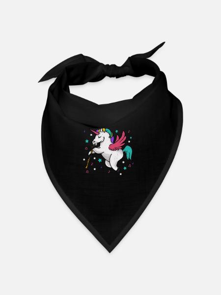 Flying Unicorn Musician - Klarinettist & Flötist - Bandana Dreieckstuch - Schwarz