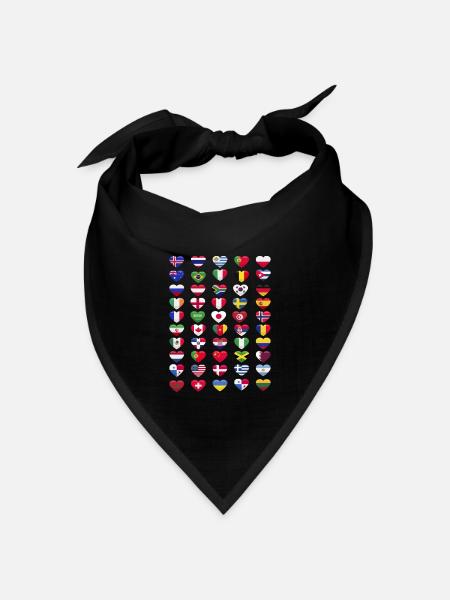 Nationalflaggen Landesflaggen Herzform - Bandana Dreieckstuch - Schwarz