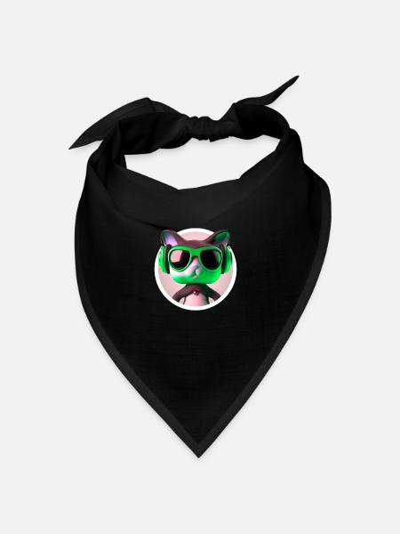 Katze Brille Turntable DJ Disco Club Kopfhörer - Bandana Dreieckstuch - Schwarz