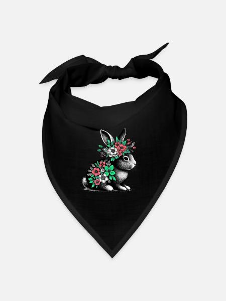 Hase mit Blumen - Bandana Dreieckstuch - Schwarz