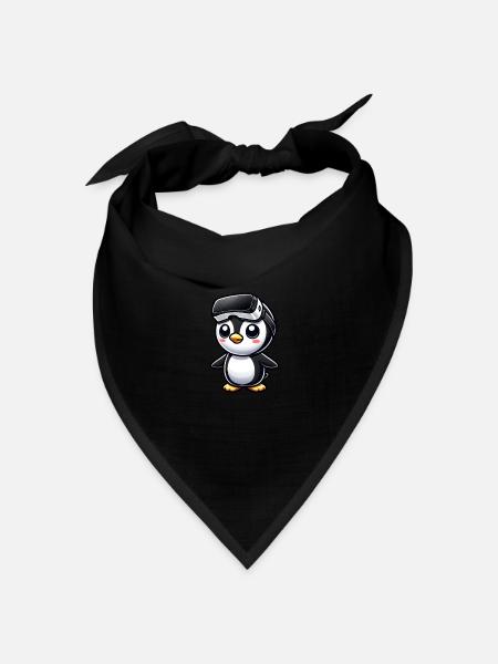 Süßer Pinguin VR Gamer Comic Gaming - Bandana Dreieckstuch - Schwarz