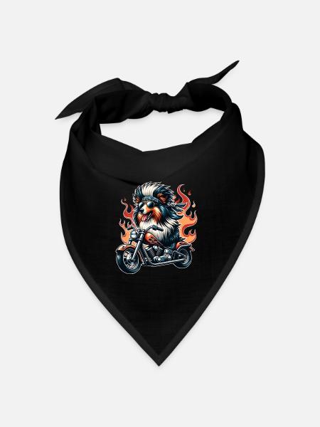 Biker Hund Auf Motorrad Mit Flammen Sheltie - Bandana Dreieckstuch - Schwarz
