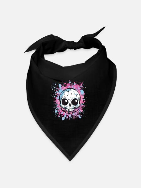 Neon Splatter Schädel Kunst - Bandana Dreieckstuch - Schwarz