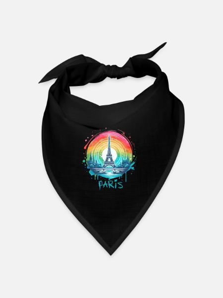Pariser Eiffelturm mit Regenbogen-LGBT-Skyline - Bandana Dreieckstuch - Schwarz