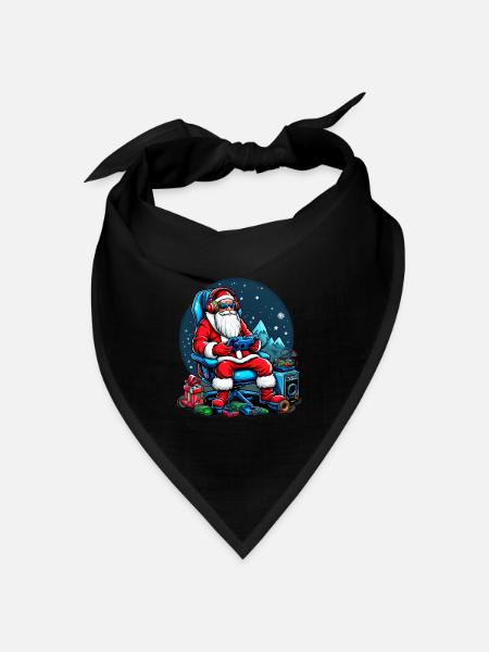 Cooler Gaming-Weihnachtsmann mit Kopfhörern Weihnachtskunst - Bandana Dreieckstuch - Schwarz