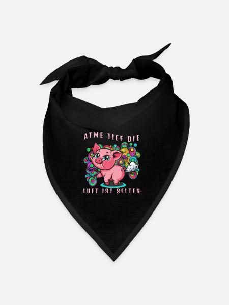 Pinkes Schwein mit bunten Ballons (Furtz) - Bandana Dreieckstuch - Schwarz