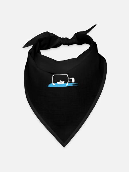 Papierboot Papierschiff Flasche Flaschenpost Meer - Bandana Dreieckstuch - Schwarz