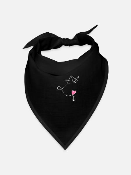 Papierschiff Papierboot mit Anker im Meer - Bandana Dreieckstuch - Schwarz