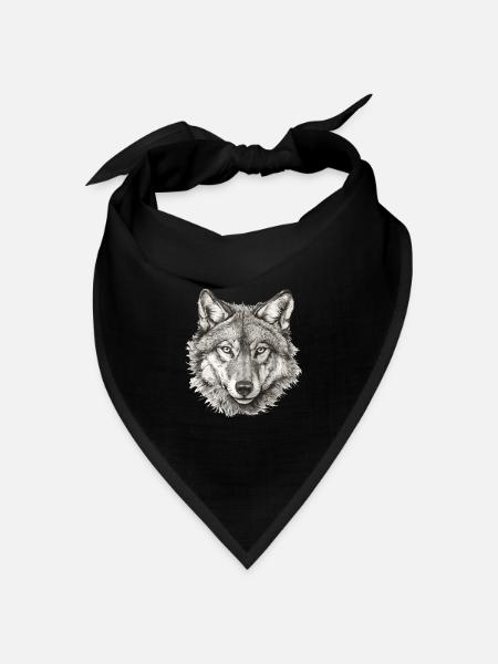 Wolf Wolfskopf Schwarz Weiß Gezeichnet Kunst - Bandana Dreieckstuch - Schwarz