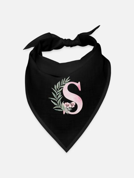 Buchstabe S mit Blumen - Bandana Dreieckstuch - Schwarz