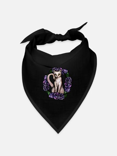 Weiße Katze Lila Rose - Bandana Dreieckstuch - Schwarz