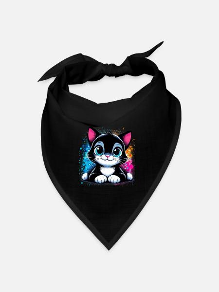 Katze - Bandana Dreieckstuch - Schwarz