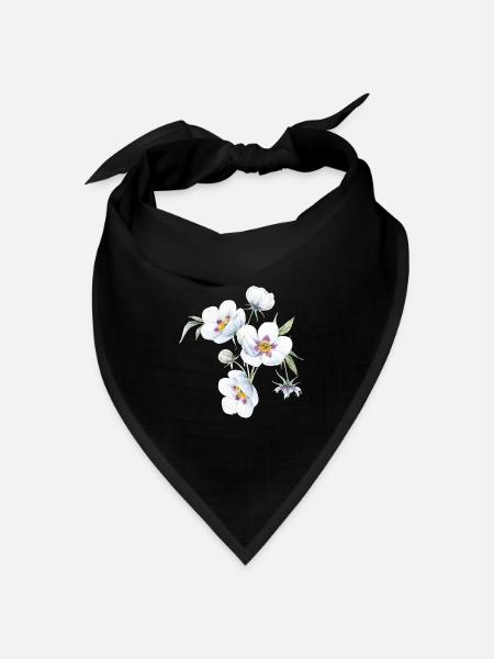 Weiße Aquarellblumen - Bandana Dreieckstuch - Schwarz
