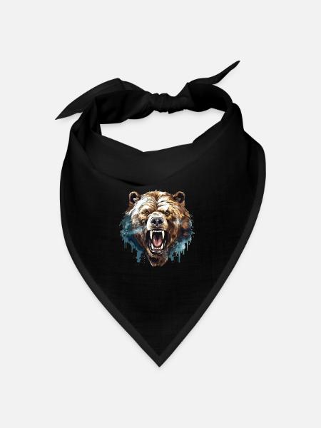 Bär Grizzlybär Brüllt Bärenkopf Natur Wildnis Wald - Bandana Dreieckstuch - Schwarz