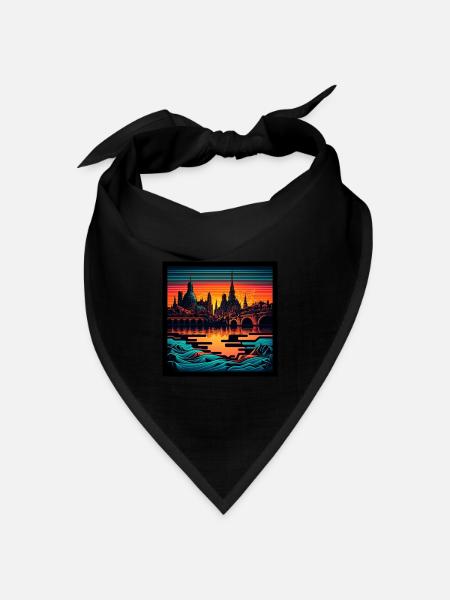 Skyline von Dresden im Abendlicht Vaporwave Optik - Bandana Dreieckstuch - Schwarz