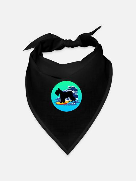 Zwergschnauzer Hund Surfen Meereswellen - Bandana Dreieckstuch - Schwarz