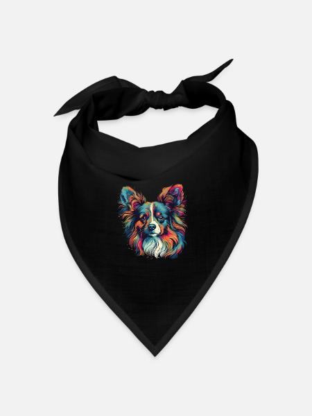 Bunter Papillon Hund Kontinentaler Zwergspaniel - Bandana Dreieckstuch - Schwarz