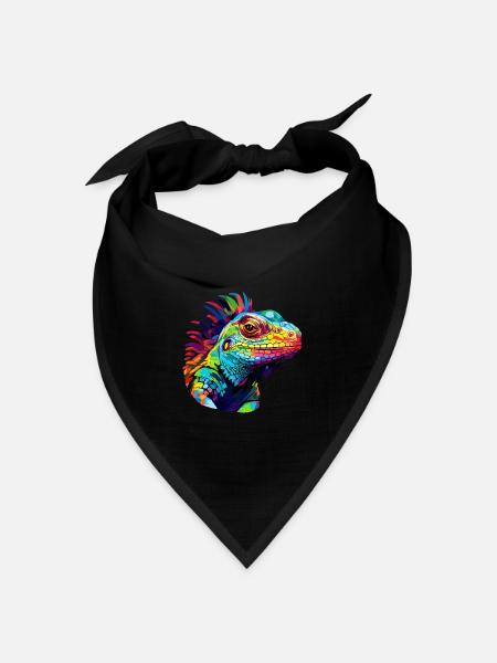 Bunter Leguan Farbkleckse Farbspritzer - Bandana Dreieckstuch - Schwarz