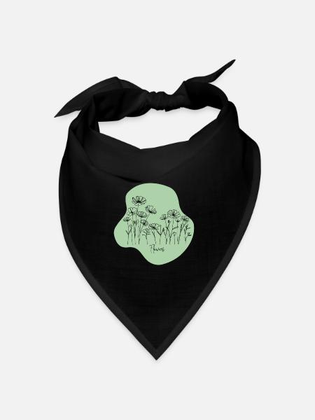 Minimalistische Blumenillustration - Bandana Dreieckstuch - Schwarz