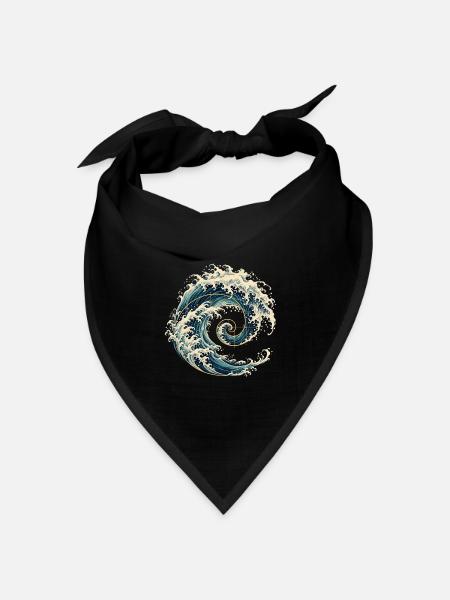 Kanagawa Welle Fibonacci Spirale – Japanische Kuns - Bandana Dreieckstuch - Schwarz