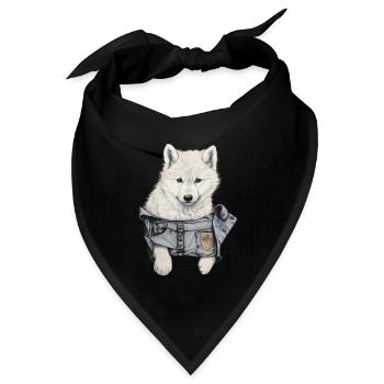 Niedlicher weißer Wolf in der Tasche Lustige Wölfe-Grafik - Bandana Dreieckstuch - Schwarz - Vorne