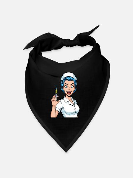 Verrückte Krankenschwester Comic Pop Art Spritze - Bandana Dreieckstuch - Schwarz