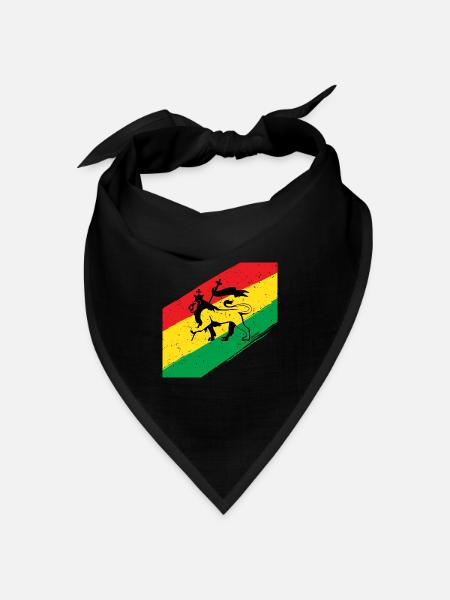Rasta Löwe vor Dreifarben Flagge - Bandana Dreieckstuch - Schwarz