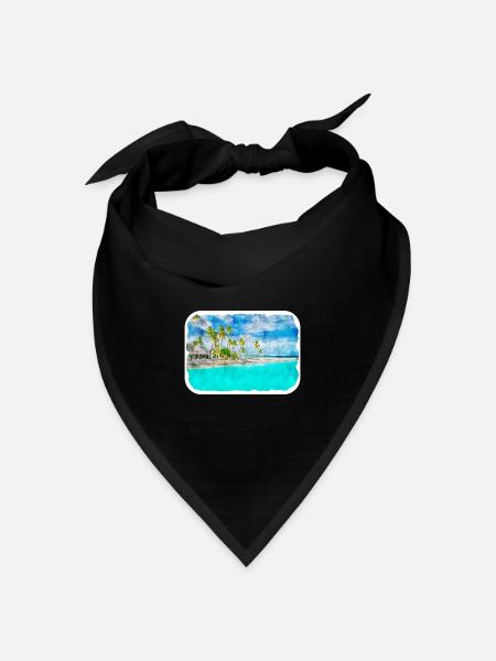 Malediven Aquarellskizze Handgezeichnete Illustration - Bandana Dreieckstuch - Schwarz