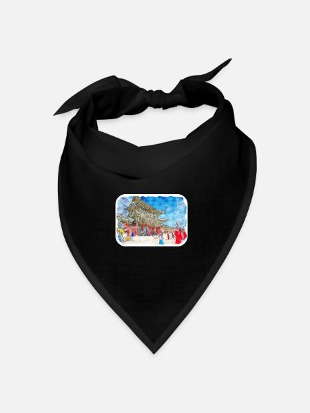 Busan Südkorea Aquarell Skizze Zeichnung Zeichnung - Bandana Dreieckstuch - Schwarz