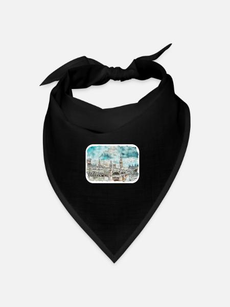 Uk Wahrzeichen Aquarell Skizze Gemälde Illustratio - Bandana Dreieckstuch - Schwarz