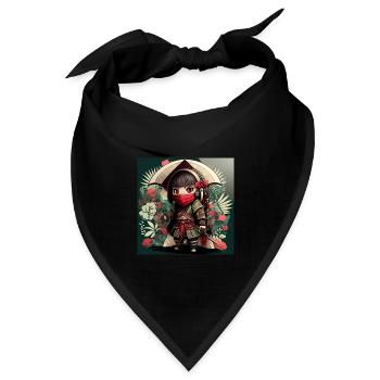 Kawaii Anime Samurai - AI Art - Digitale Kunst - Bandana Dreieckstuch - Schwarz - Vorne