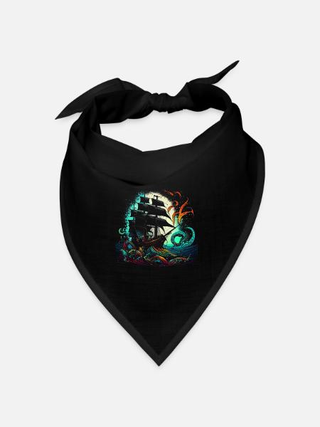 Retro Piratenschiff mit buntem Kraken - Bandana Dreieckstuch - Schwarz