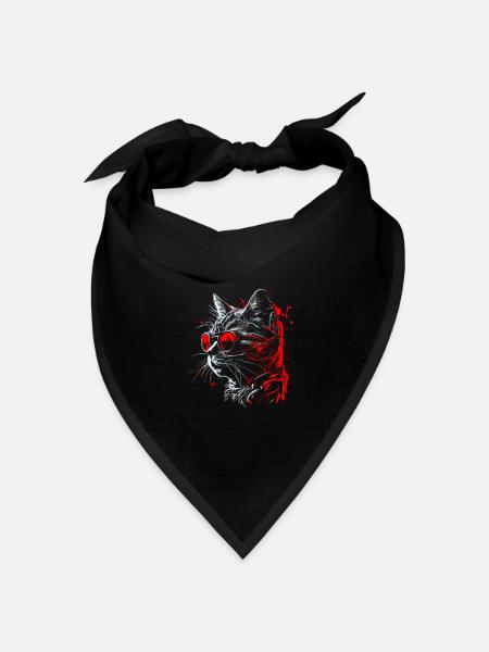 Coole futuristische Steampunk Katze, rote Brille - Bandana Dreieckstuch - Schwarz