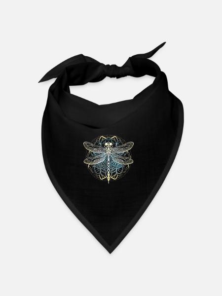 Libelle mit weißem Ornament - Heilige Geometrie - Bandana Dreieckstuch - Schwarz