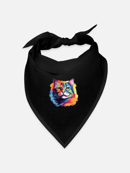 Pop Art Cat – Bunte Katze im Farbrausch - Bandana Dreieckstuch - Schwarz