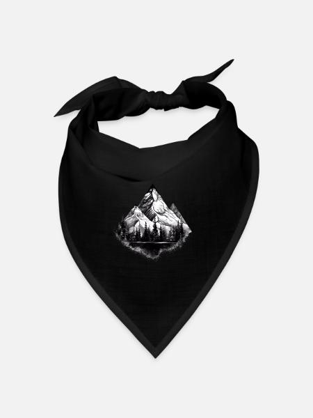 Schwarz-Weiß Berglandschaft Illustration - Bandana Dreieckstuch - Schwarz