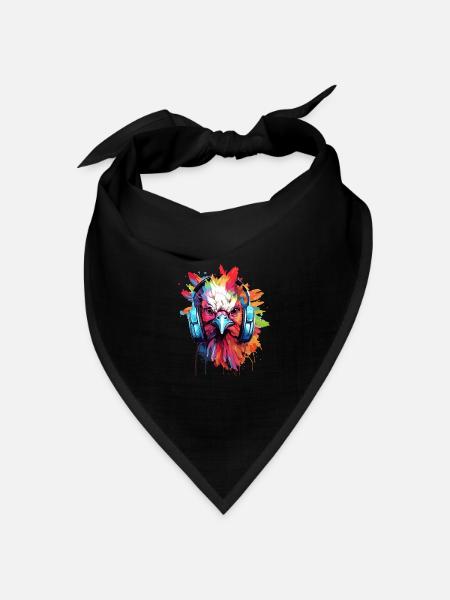 Huhn Hahn mit Kopfhörer Musik Henne Hühner - Bandana Dreieckstuch - Schwarz